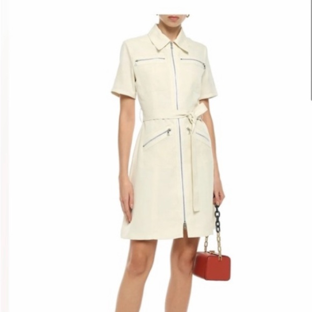 Victoria Beckham Cream White Linen Caliko Utility Zip Pockets Dress